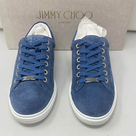Jimmy Choo Medium Blue Suede Sneaker with Silver Stars