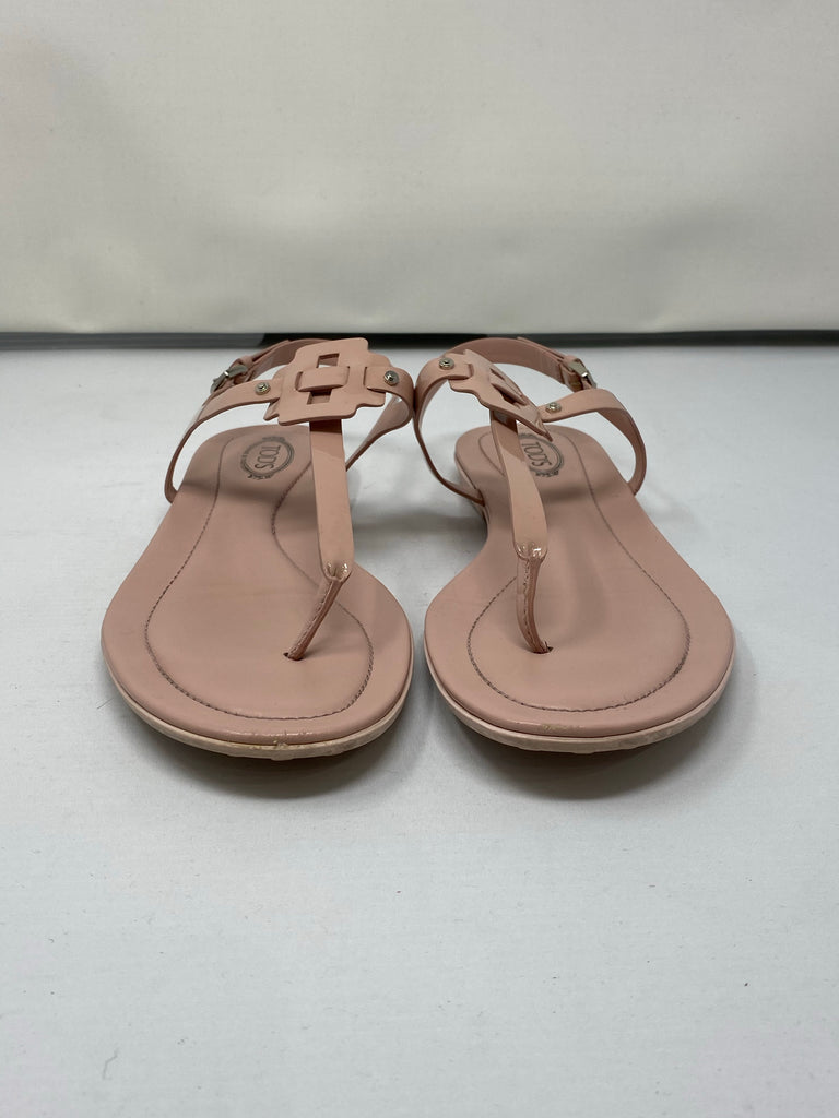 TOD'S Blush Patent Leather Toe thong Sandal with Ankle Closure