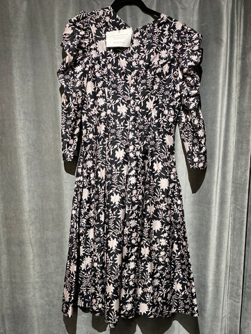 Ulla Johnson Black and Pink Floral 3/4 Sleeve A line Maxi Dress
