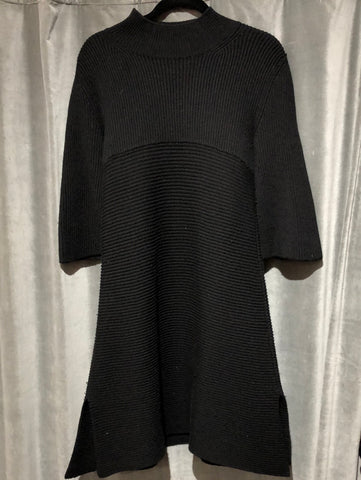 Stella McCartney Black Thick Ribbed Three Quarter Sleeve Sweater Dress