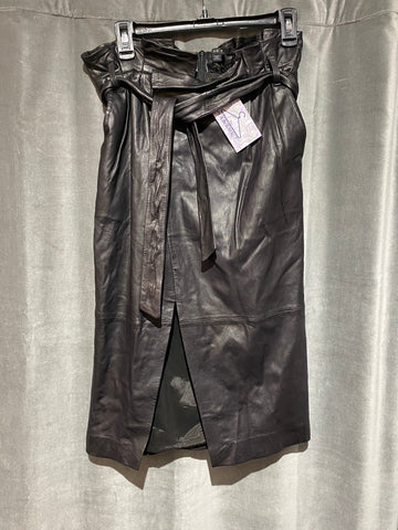 SET Leather Paper Bag Waist Skirt with Slit