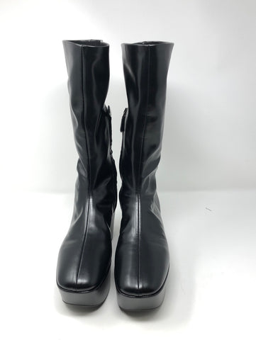 Prada Black Leather Platform Midi Boots