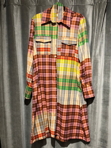 SFIZIO Long Sleeve rainbow Plaid Button down Midi Dress