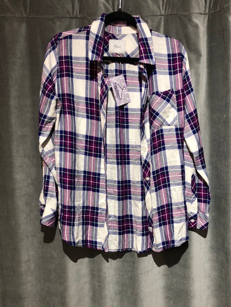 Rails Magenta White and Blue Plaid Flannel Button Down