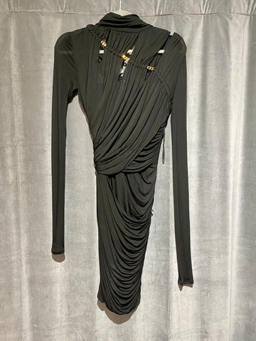 Vintage; Emilio Pucci Black Long Sleeve Gold Chain Accent Mini Dress