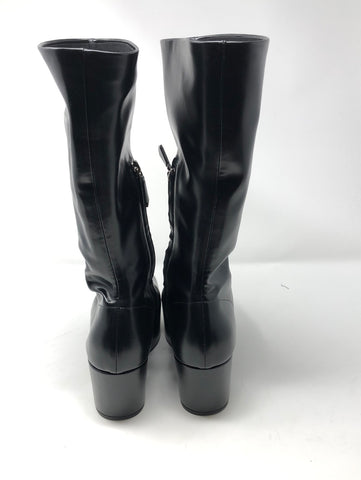Prada Black Leather Platform Midi Boots