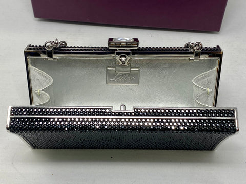 Judith Leiber Mini Black Crystal Box with Silver Chain and Hardware