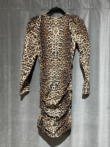 Veronica Beard Leopard Three Quarter Ruched Fitted Dress