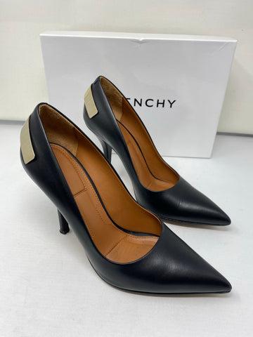 Givenchy Black Leather Pump with Gold Panel on Back