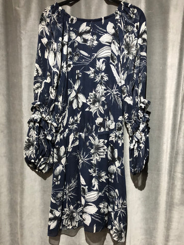 Parker Navy Chiffon Longsleeve Floral Dress