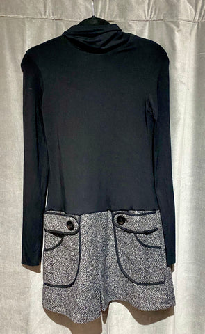 BAILEY44 Black Long Sleeve Turtle Neck Knit Mini Dress with Wool Skirt