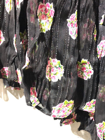 DERHY Black With Pink Fower Bell Sleeve MIni Dress