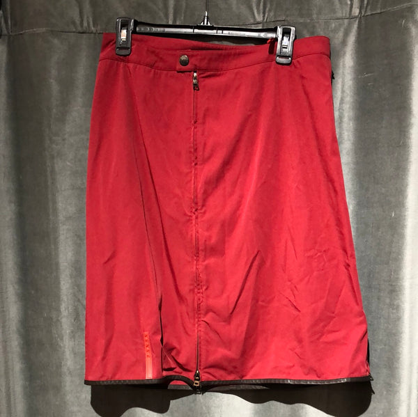VINTAGE: PRADA Red Nylon front zip knee-length skirt