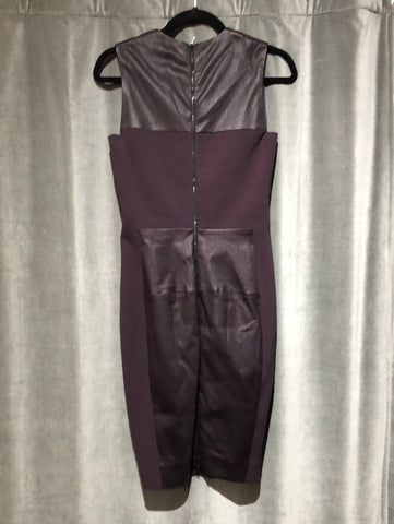 Narciso Rodriguez Eggplant Leather and Stretch Cotton Sleeveless Straight Dress