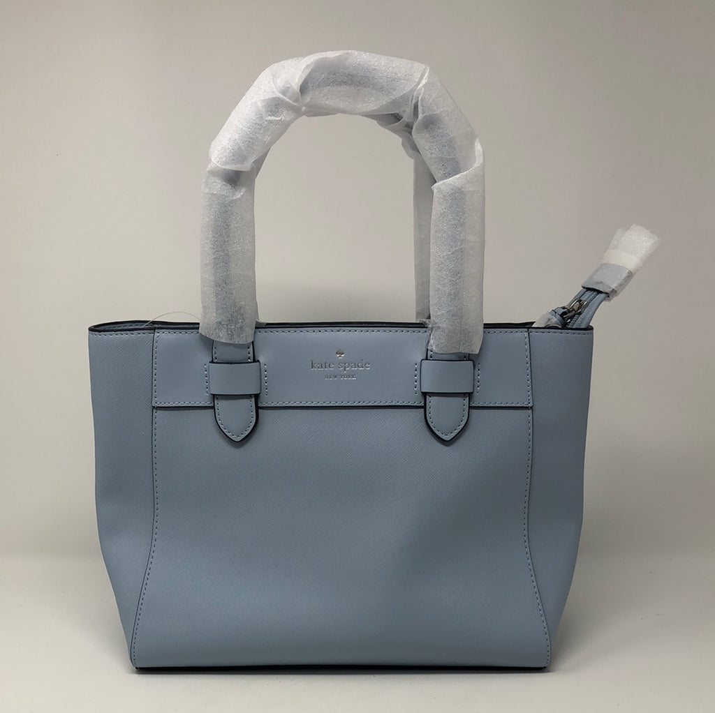 Kate Spade Light Blue Textured Leather Top Handle Bag with Crossbody Strap