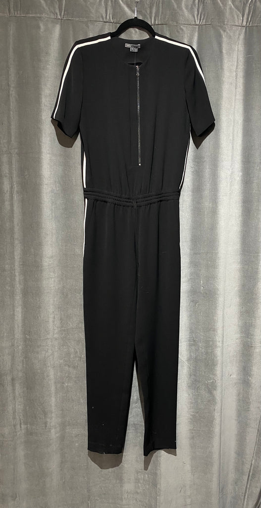 Vince Black Zip Top Shortsleeve Jumpsuit with Elastic Waist