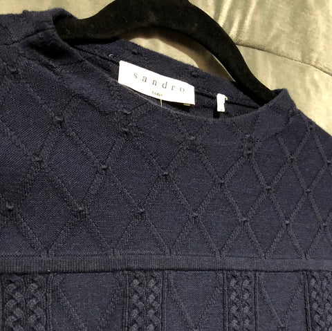 SANDRO Navy Knit Stretch Two Piece Set