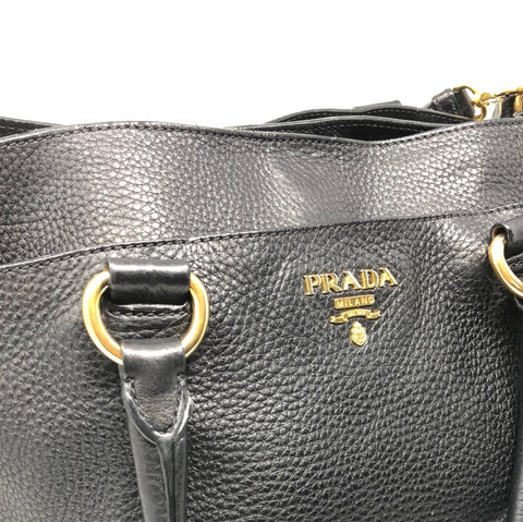 Prada Black Vitello Daino Satchel with Gold Hardware