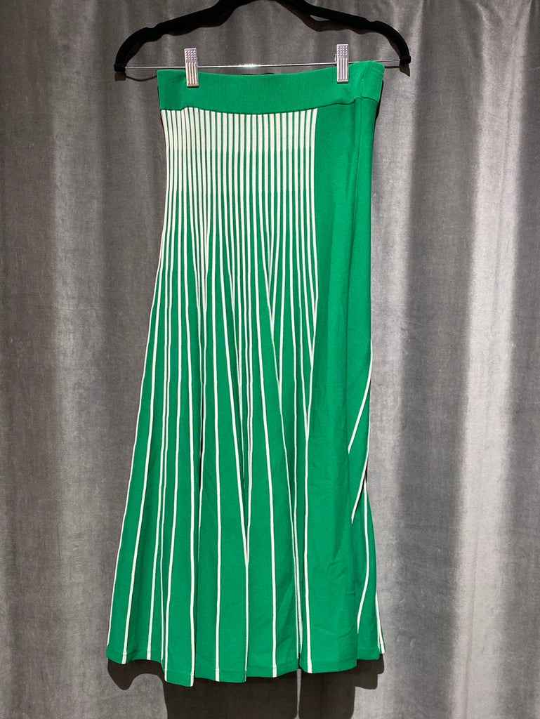ALEXIS 'VANI' Ribbed Green and White Maxi Knit Stretch Wide Skirt