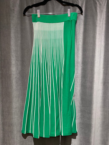 ALEXIS 'VANI' Ribbed Green and White Maxi Knit Stretch Wide Skirt