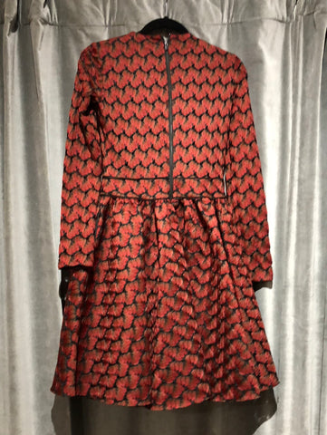 Maje Deep Red Long Sleeve Fit and Flare Cupcake Dress