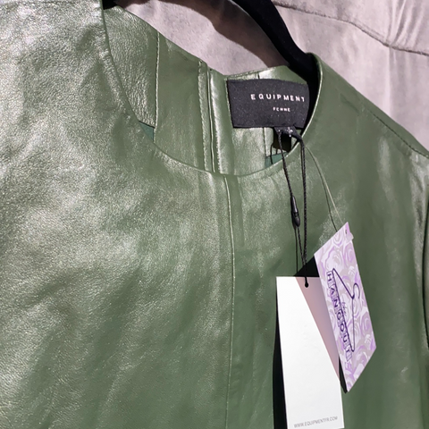 Equipment Femme Short Sleeve Leather Hunter Green Top
