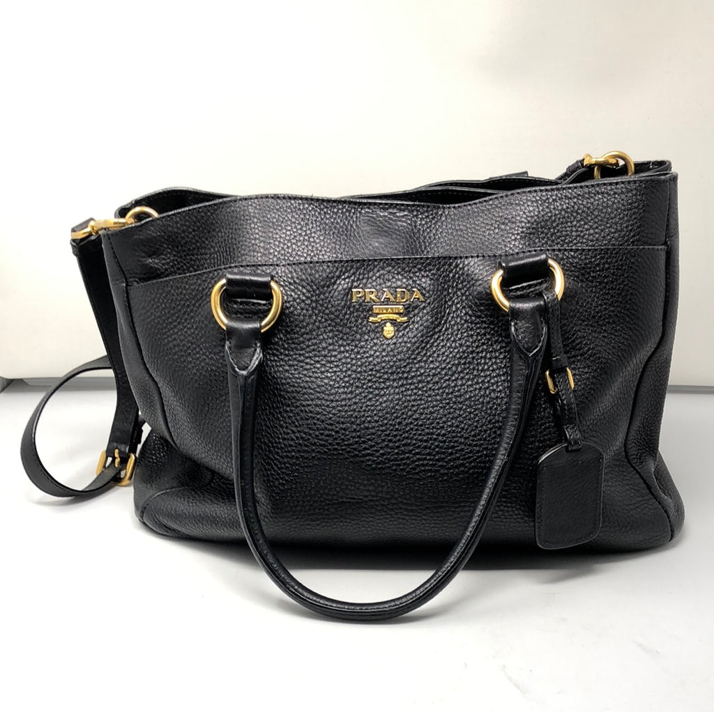 Prada Black Vitello Daino Satchel with Gold Hardware