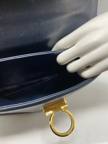 Vintage: Ferregamo Black Leather Medium Cross body Bag with Gold hardware
