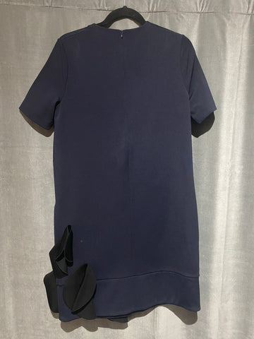 COS Navy Short Sleeve A Line Shift Dress with Black Applique