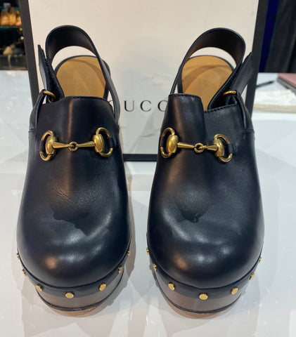 Gucci Hamstel Horsebit Leather Clog Pump