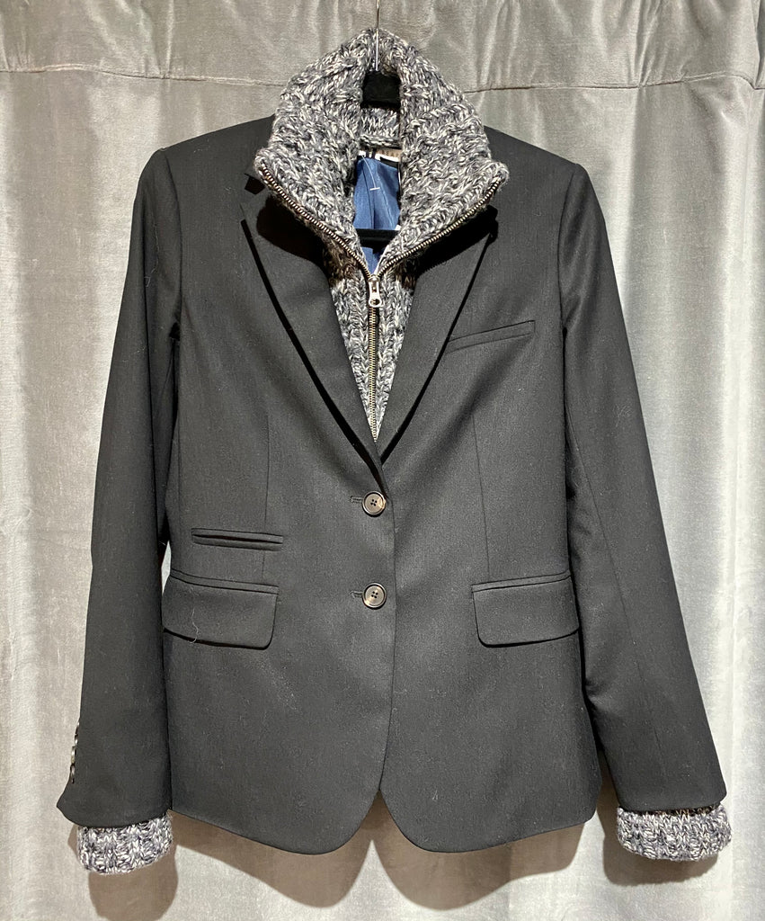 Veronica Beard Black Blazer with Detachable Grey Knit Sweater Cuffs and Collar