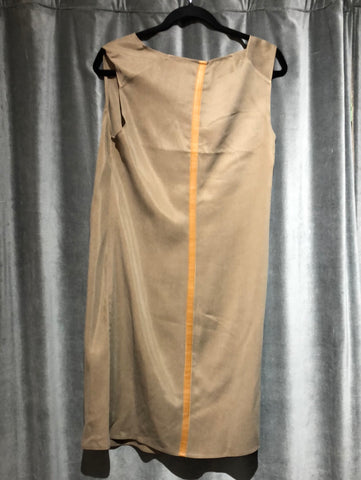 Maggie Mard Taupe Sleeveless Shift Dress with Tan Leather Back Stripe