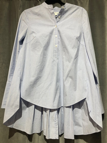 Veronica Beard Collarless Striped Half Button Top with Pleated Back