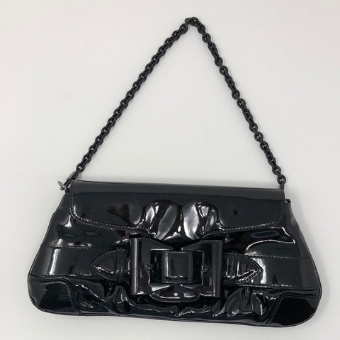 Vintage: Gucci Black Patent Leather Clutch with Bow and Shoulder Strap