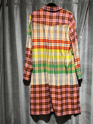 SFIZIO Long Sleeve rainbow Plaid Button down Midi Dress