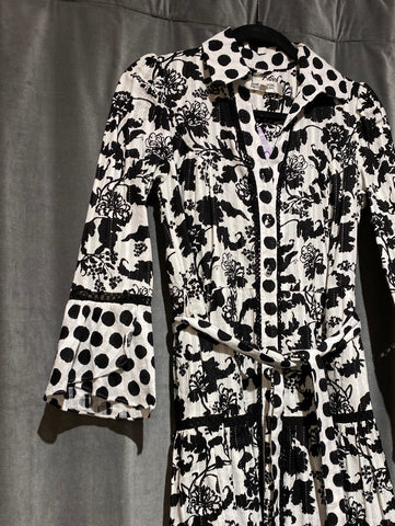 Diane Von Furstenberg Black and White Button Down Printed Midi Dress