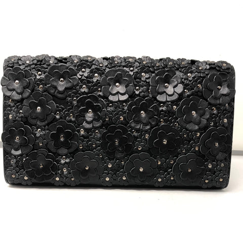 Alaia Black and Silver Oum Floral Leather Clutch
