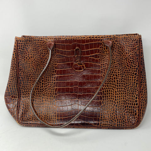 Vingtage: Longchamp Hazelnut Patent Croc Embossed Leather Tote