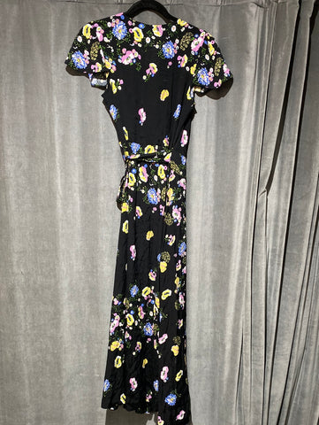 Free People Black Floral Short Sleeve Wrap Maxi Dress – The Hangout