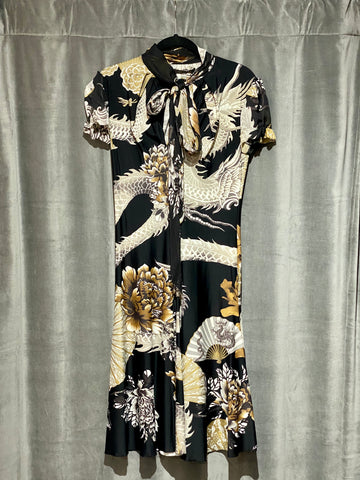 Roberto Cavalli Short Sleeve Strech Fabric Midi A Line Dress
