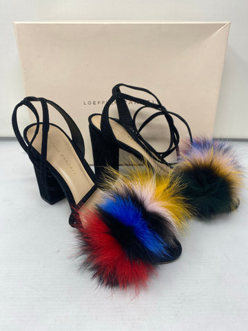 Loeffler Randall Black Suede Sandals with Real Colored Fox Fur
