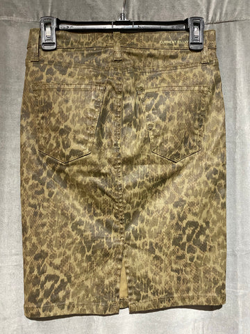 Current Elliot Coated Dark Green Snake Print Denim Skirt