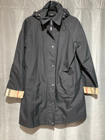 Burberry Brit Black Fleece Lined Hooded Raincoat