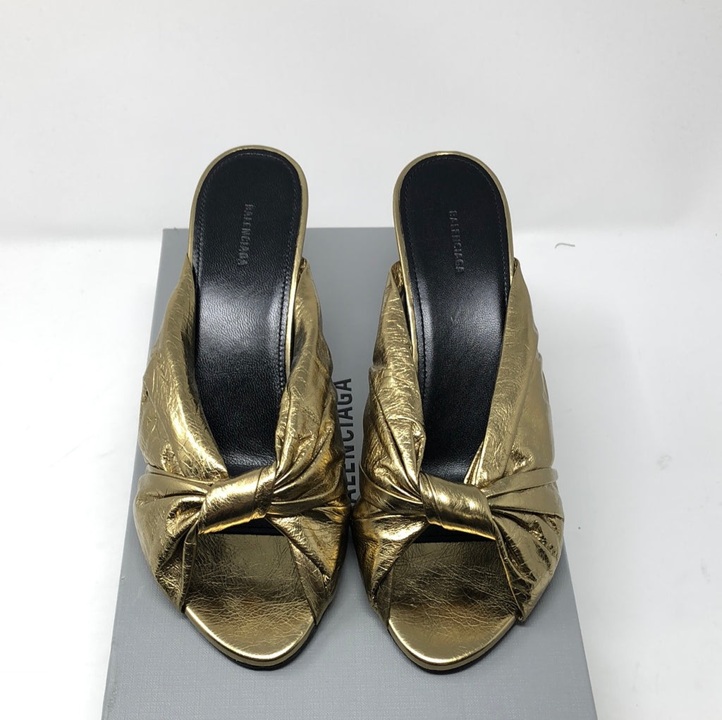 Balenciaga DRAPY Sandal in Metallic Gold Effect Leather