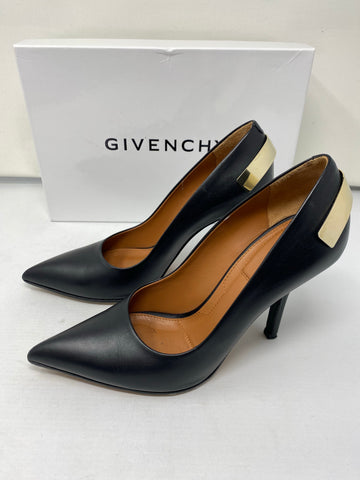Givenchy Black Leather Pump with Gold Panel on Back