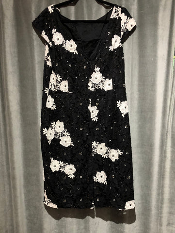 St. JOHN Beaded black and white cap sleeve dress