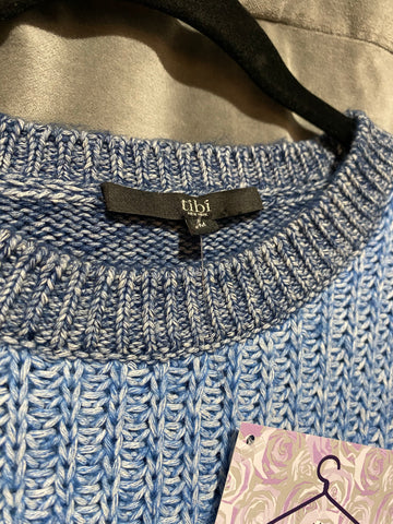 tibi New York Blue Knit Crew Neck Boxy Sweater