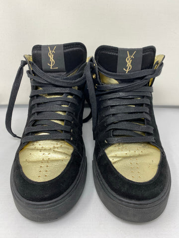 YSL Black Suede High Top Sneaker with Gold Silk Lining