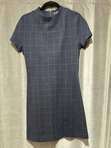Theory Short Sleeve Navy Dress with Brown Checker