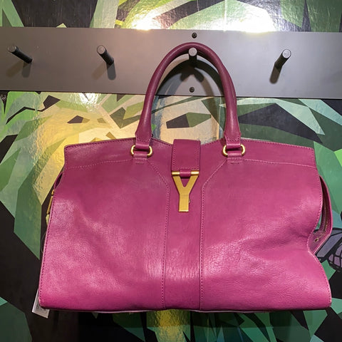 YSL Magenta Calf Leather Cabas Classic Y Top Handle Bag